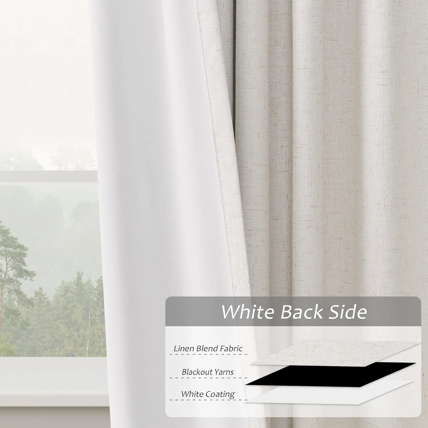 Pinch Pleated Blackout Curtains for Bedroom 2 Panel Sets Neutral Farmhouse Cream Natural Linen Black Out Drapes 84 Inches Long Thermal Insulated Light Blocking Room Darkening Pleat Window Curtains