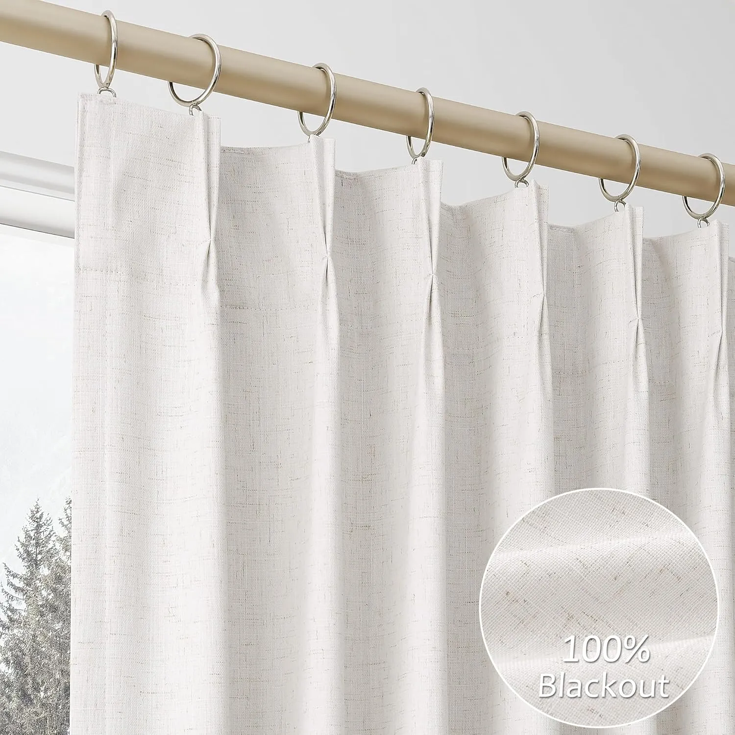 Pinch Pleated Blackout Curtains for Bedroom 2 Panel Sets Neutral Farmhouse Cream Natural Linen Black Out Drapes 84 Inches Long Thermal Insulated Light Blocking Room Darkening Pleat Window Curtains