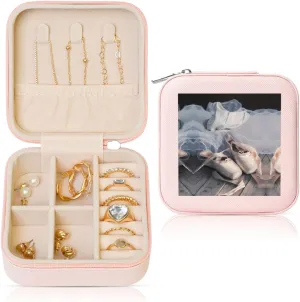 Pink Square Leather Jewelry Box – Portable Ballet Shoe Print Storage for Women, Ideal Geburtstag & Valentinstag Gift