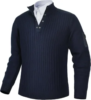 Pioneer Camp Men's Cable Knit Pullover Sweater Casual Long Sleeve Stand Collar Snap Button Knitted Sweaters Fall Winter