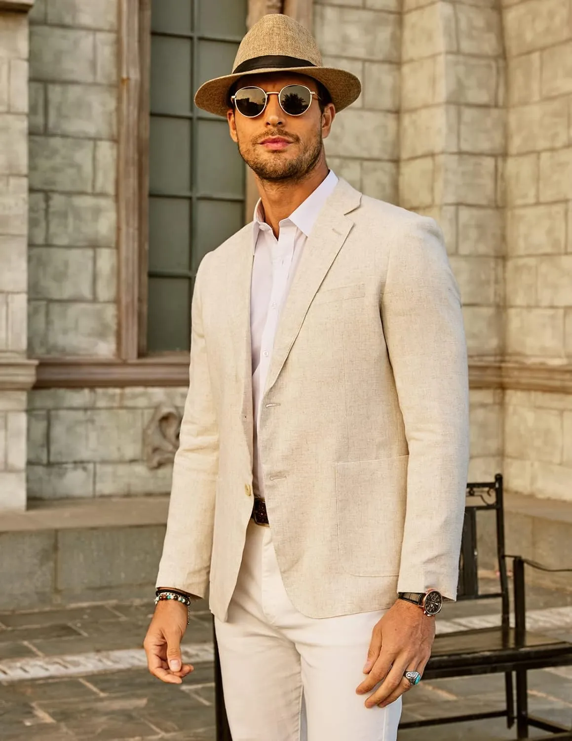 PJ Paul Jones Men's Slim Fit Lightweight Linen Jacket Tailored Blazer Sport Coat