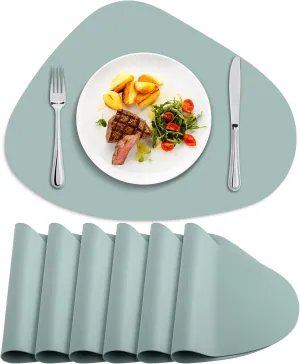 Placemats for Dining Table Set of 6, Heat Resistant Leather Placemats Double Layer, Soft Waterproof Round Table Mats Easy to Clean for Kitchen Dining Room Coffee Office Table, Aqua Green