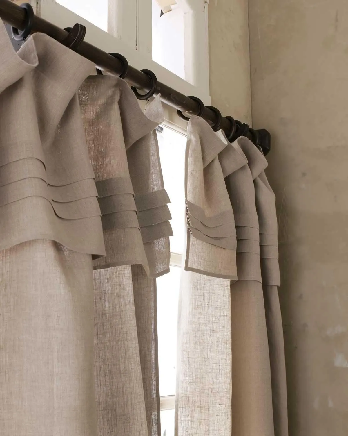Pleated top Linen Rod Pocket Window Curtain Panel (Natural, 52" W X 96" L)
