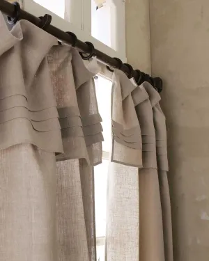 Pleated top Linen Rod Pocket Window Curtain Panel (Natural, 52" W X 96" L)