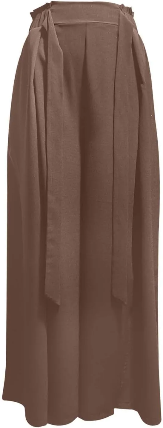 Pleated Wide Leg Pants for Women Tie Front High Waist Side Split Slit Flowy Wide Leg Pleated Flowy Pant with Belt