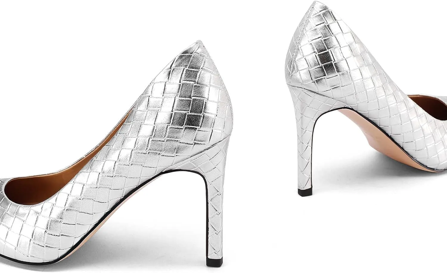 Pointed Toe High Heels Pumps for Women, Heeled Slip On Stiletto Dressy Pumps with Embossed Weave Pattern for Party, Office, and Daily Wear