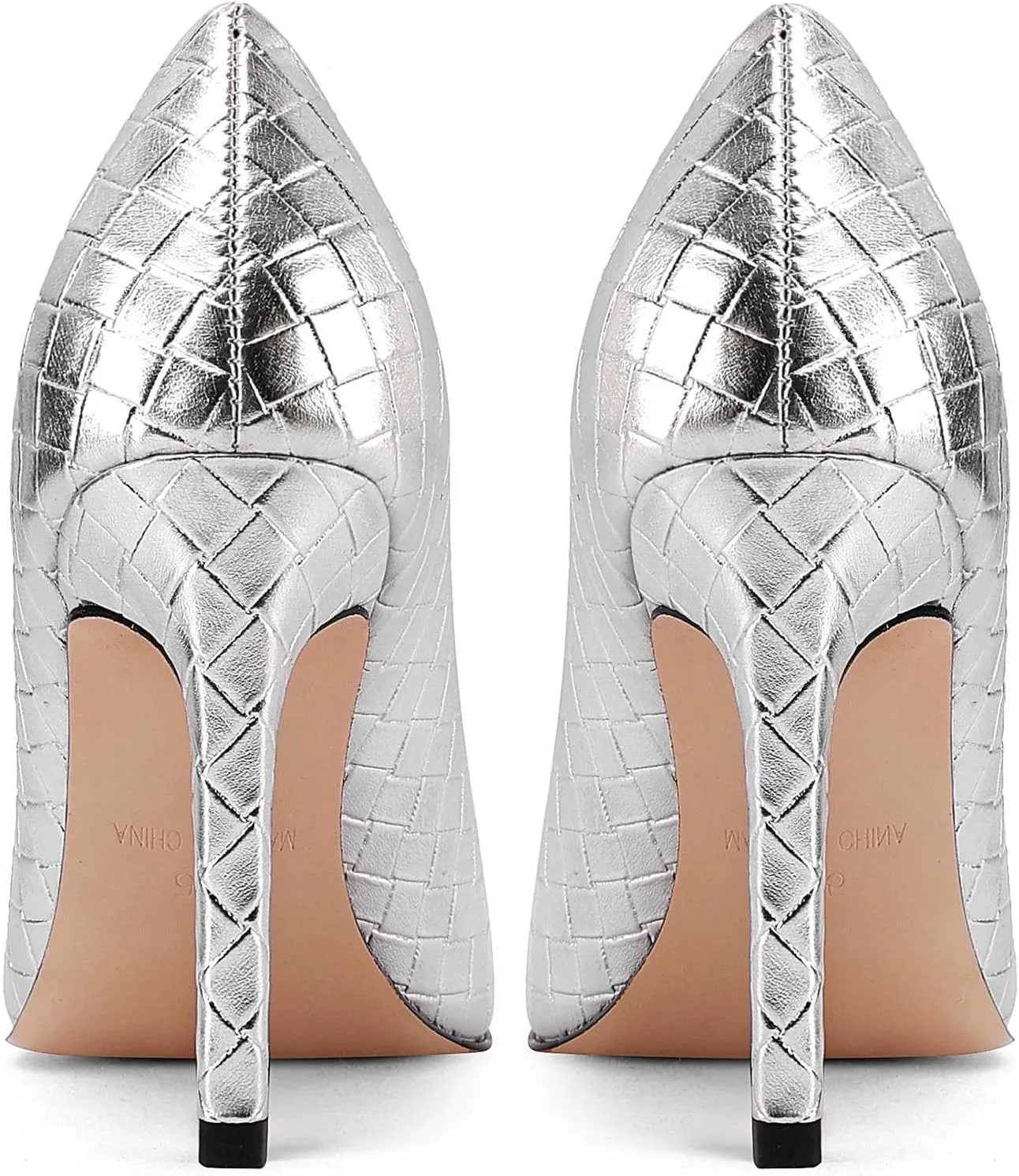 Pointed Toe High Heels Pumps for Women, Heeled Slip On Stiletto Dressy Pumps with Embossed Weave Pattern for Party, Office, and Daily Wear