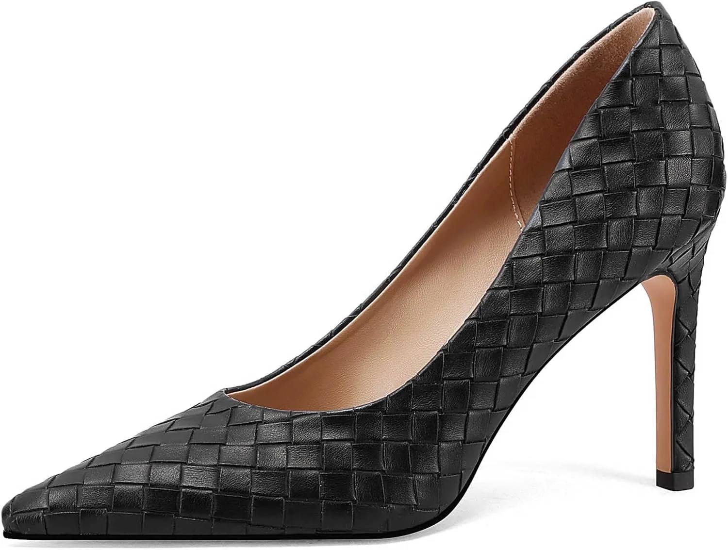 Pointed Toe High Heels Pumps for Women, Heeled Slip On Stiletto Dressy Pumps with Embossed Weave Pattern for Party, Office, and Daily Wear