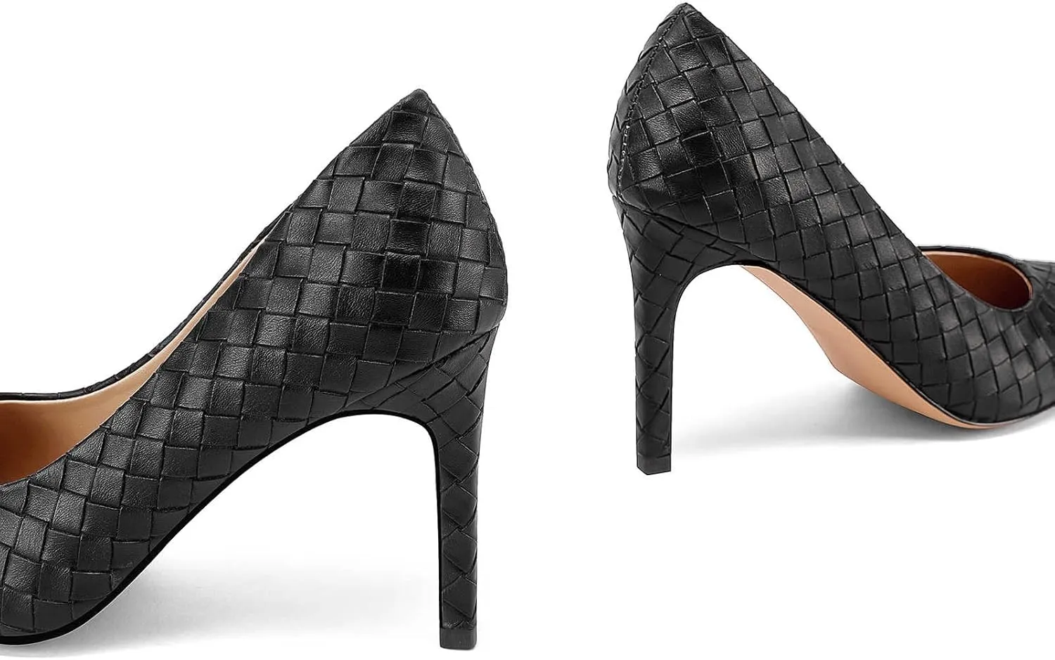 Pointed Toe High Heels Pumps for Women, Heeled Slip On Stiletto Dressy Pumps with Embossed Weave Pattern for Party, Office, and Daily Wear