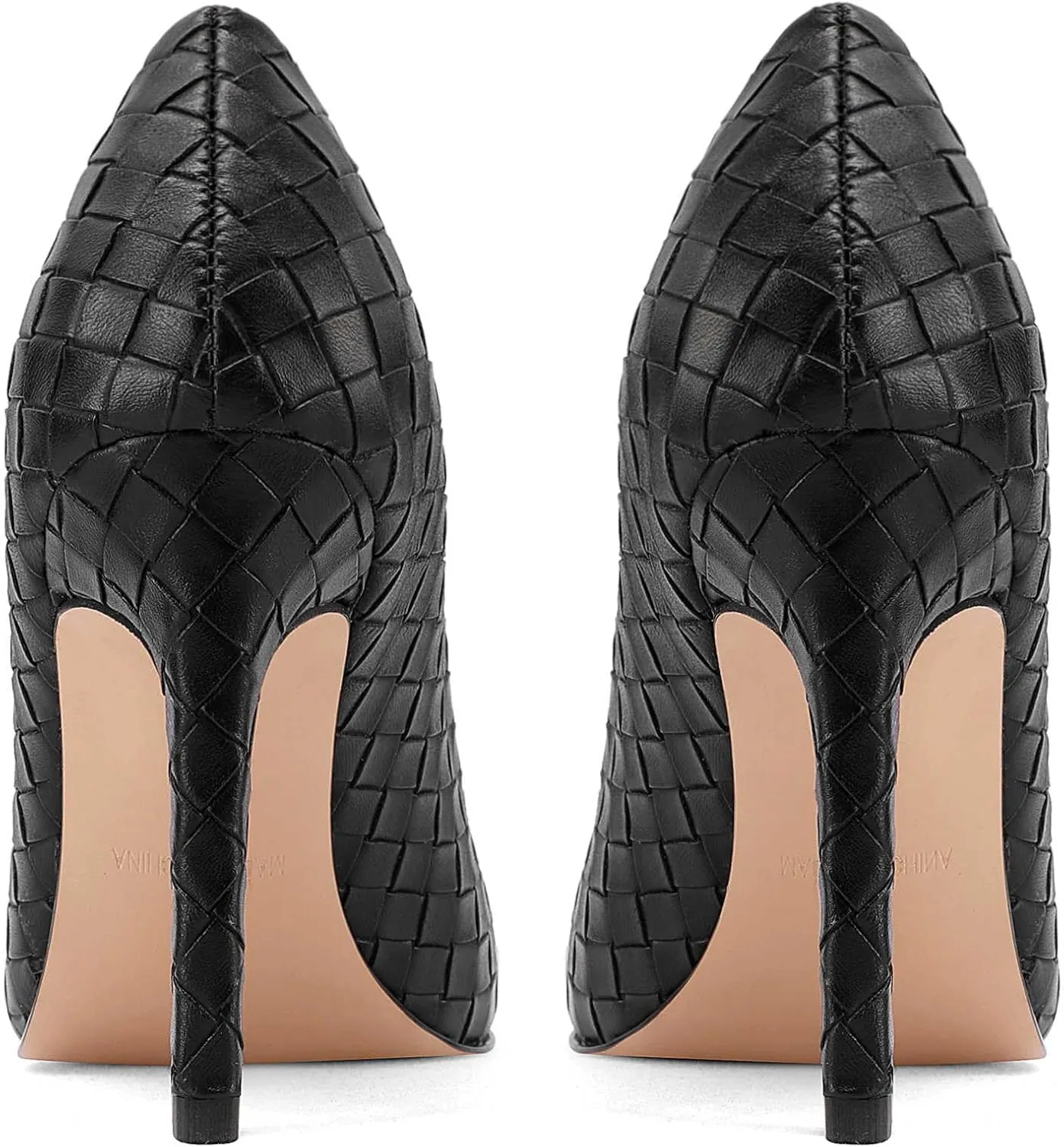 Pointed Toe High Heels Pumps for Women, Heeled Slip On Stiletto Dressy Pumps with Embossed Weave Pattern for Party, Office, and Daily Wear