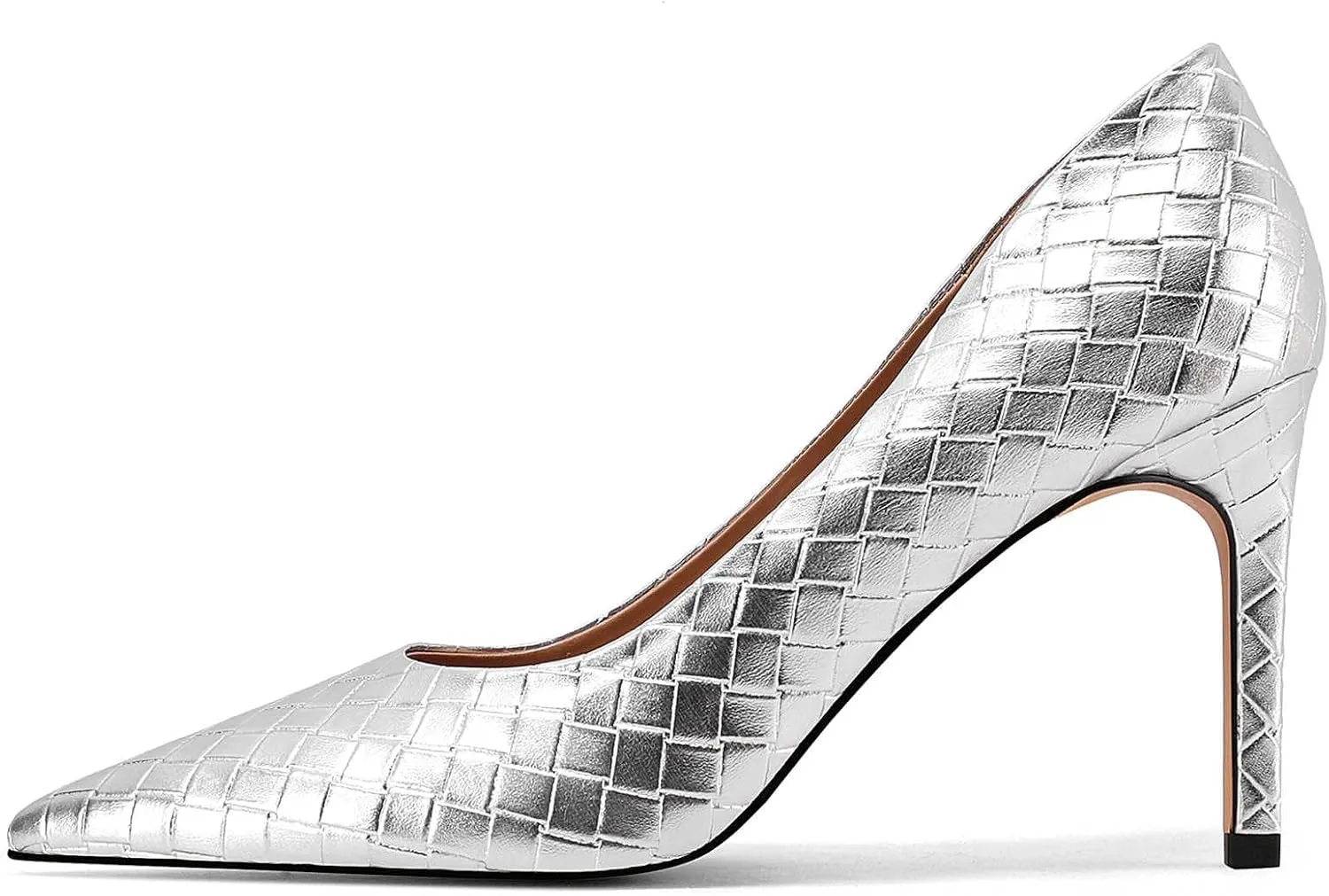 Pointed Toe High Heels Pumps for Women, Heeled Slip On Stiletto Dressy Pumps with Embossed Weave Pattern for Party, Office, and Daily Wear