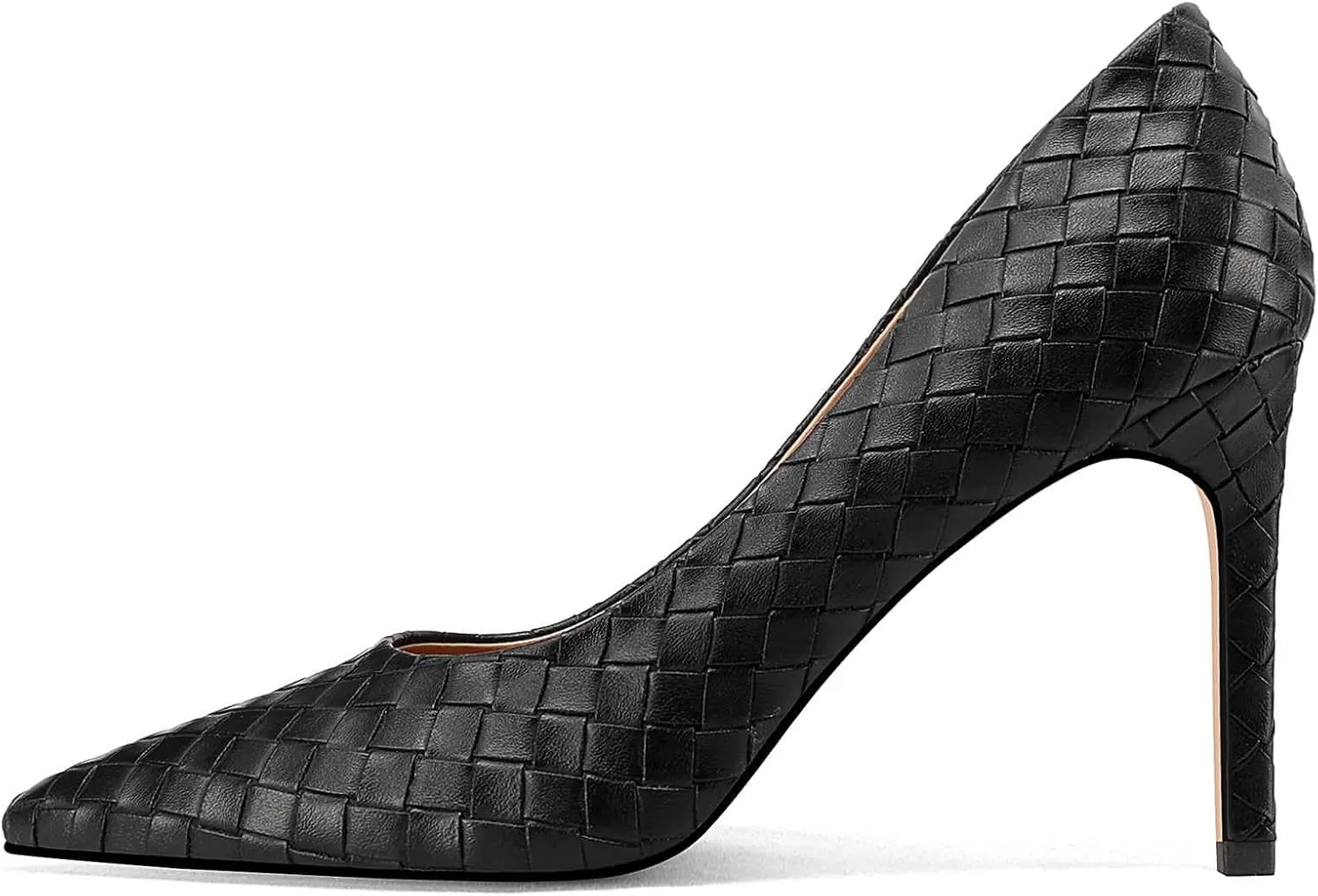 Pointed Toe High Heels Pumps for Women, Heeled Slip On Stiletto Dressy Pumps with Embossed Weave Pattern for Party, Office, and Daily Wear