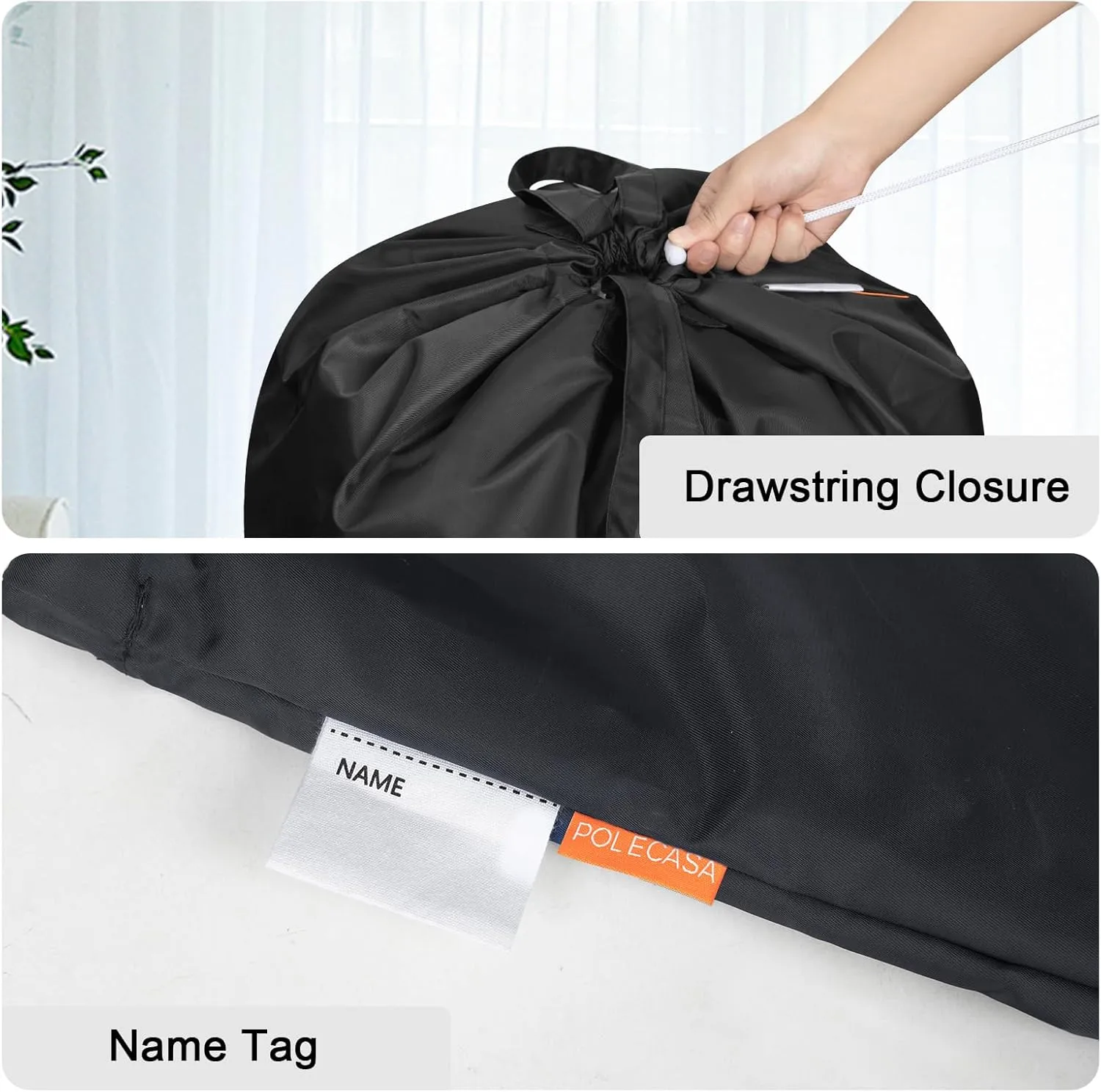 Polecasa Extra Large Heavy Duty Laundry Bag with 130gsm Tear Resistant Fabric and Handles, Easy to Carry Durable Dirty Clothes Drawstring Bag, Perfect for College Dorm, Travel, 2 Pack 28”x36”, Black