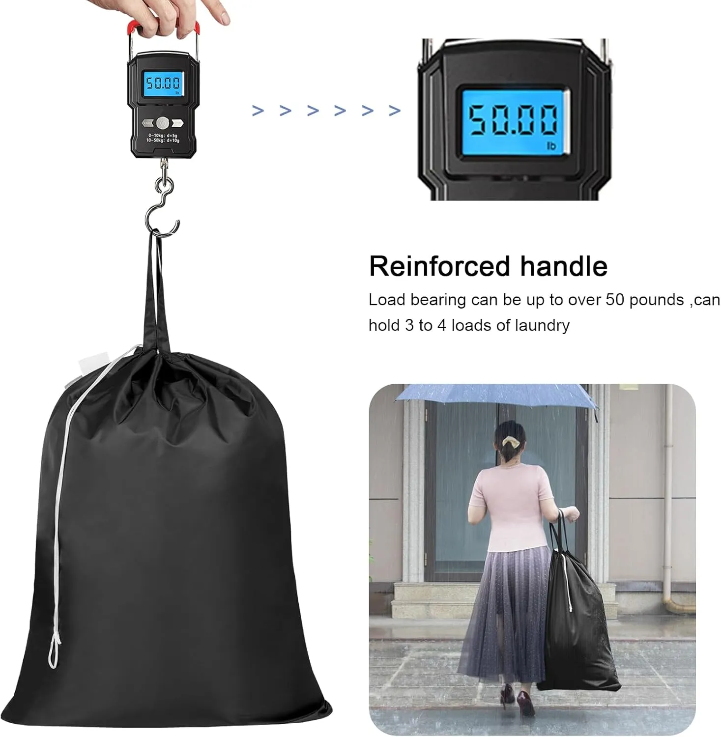 Polecasa Extra Large Heavy Duty Laundry Bag with 130gsm Tear Resistant Fabric and Handles, Easy to Carry Durable Dirty Clothes Drawstring Bag, Perfect for College Dorm, Travel, 2 Pack 28”x36”, Black