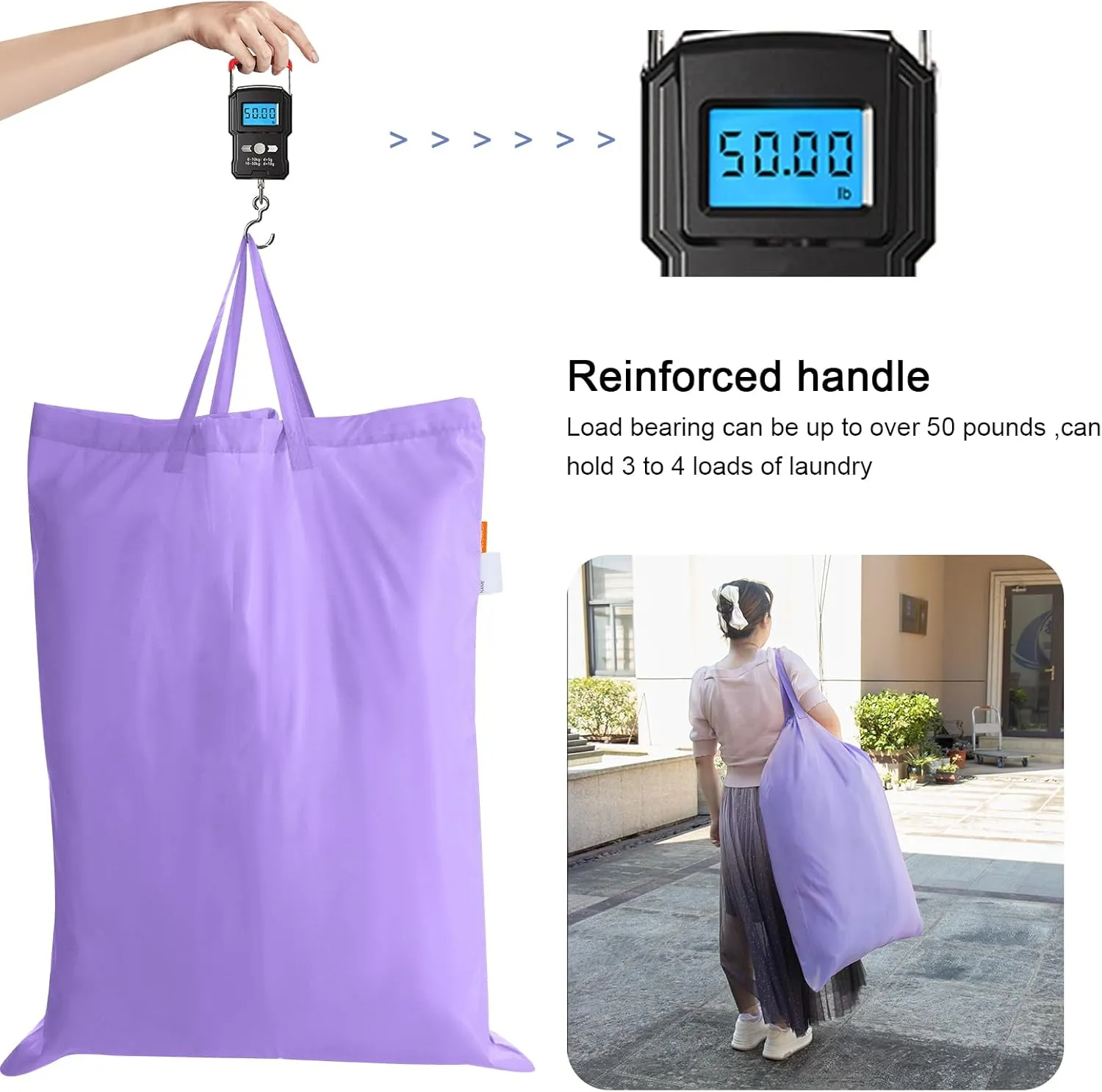 Polecasa Extra Large Heavy Duty Laundry Bag with 130gsm Tear Resistant Fabric and Handles, Easy to Carry Durable Dirty Clothes Drawstring Bag, Perfect for College Dorm, Travel, 2 Pack 28”x36”,Purple