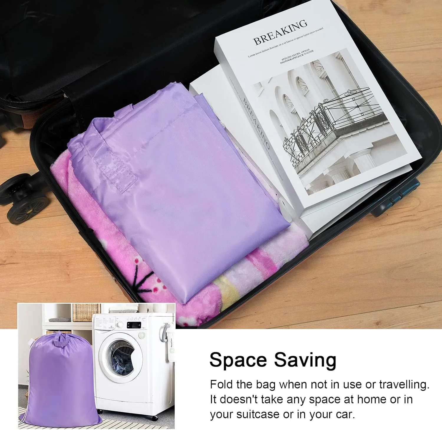 Polecasa Extra Large Heavy Duty Laundry Bag with 130gsm Tear Resistant Fabric and Handles, Easy to Carry Durable Dirty Clothes Drawstring Bag, Perfect for College Dorm, Travel, 2 Pack 28”x36”,Purple