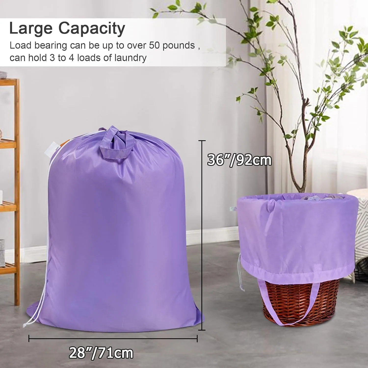 Polecasa Extra Large Heavy Duty Laundry Bag with 130gsm Tear Resistant Fabric and Handles, Easy to Carry Durable Dirty Clothes Drawstring Bag, Perfect for College Dorm, Travel, 2 Pack 28”x36”,Purple