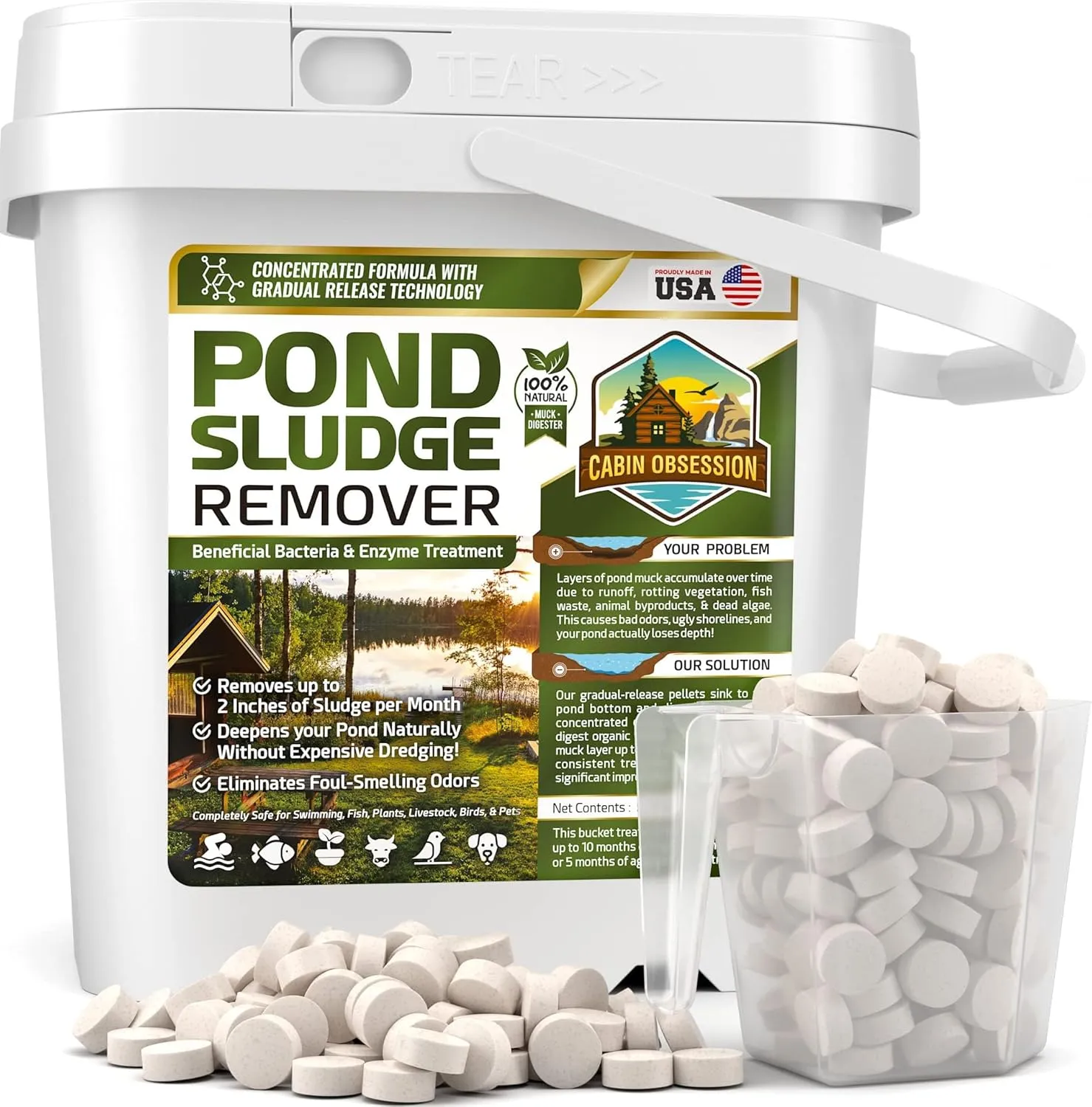 Pond Sludge Remover – 5 Pounds Beneficial Pond Bacteria & Enzyme Treatment - 100% Natural Muck Digester – Safe for All Aquatic Life and Recreation - Made in The USA