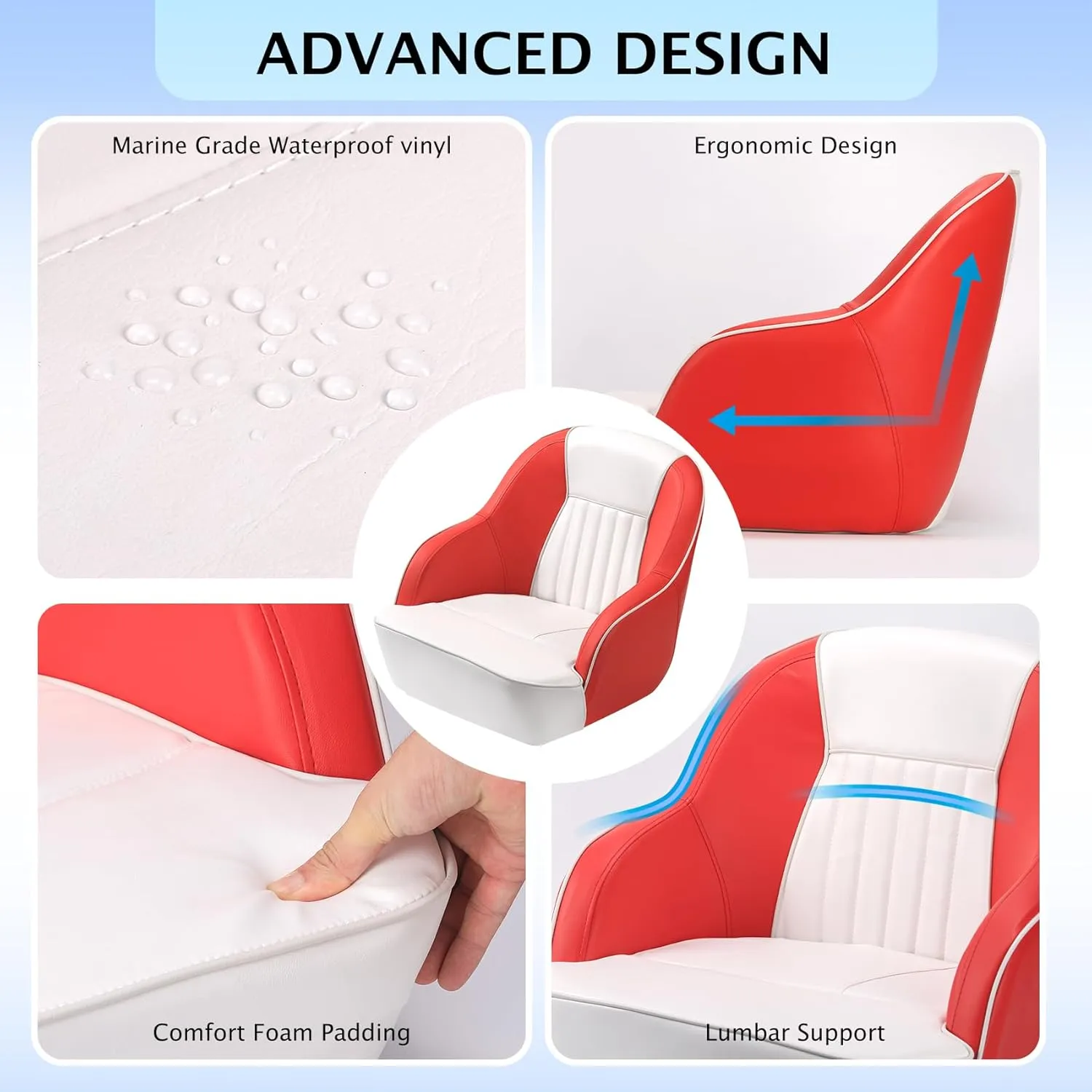 Pontoon Boat Seat - Captain's Bucket Seat with Thickened Sponge Padding for Fishing, Sightseeing, and Speedboats