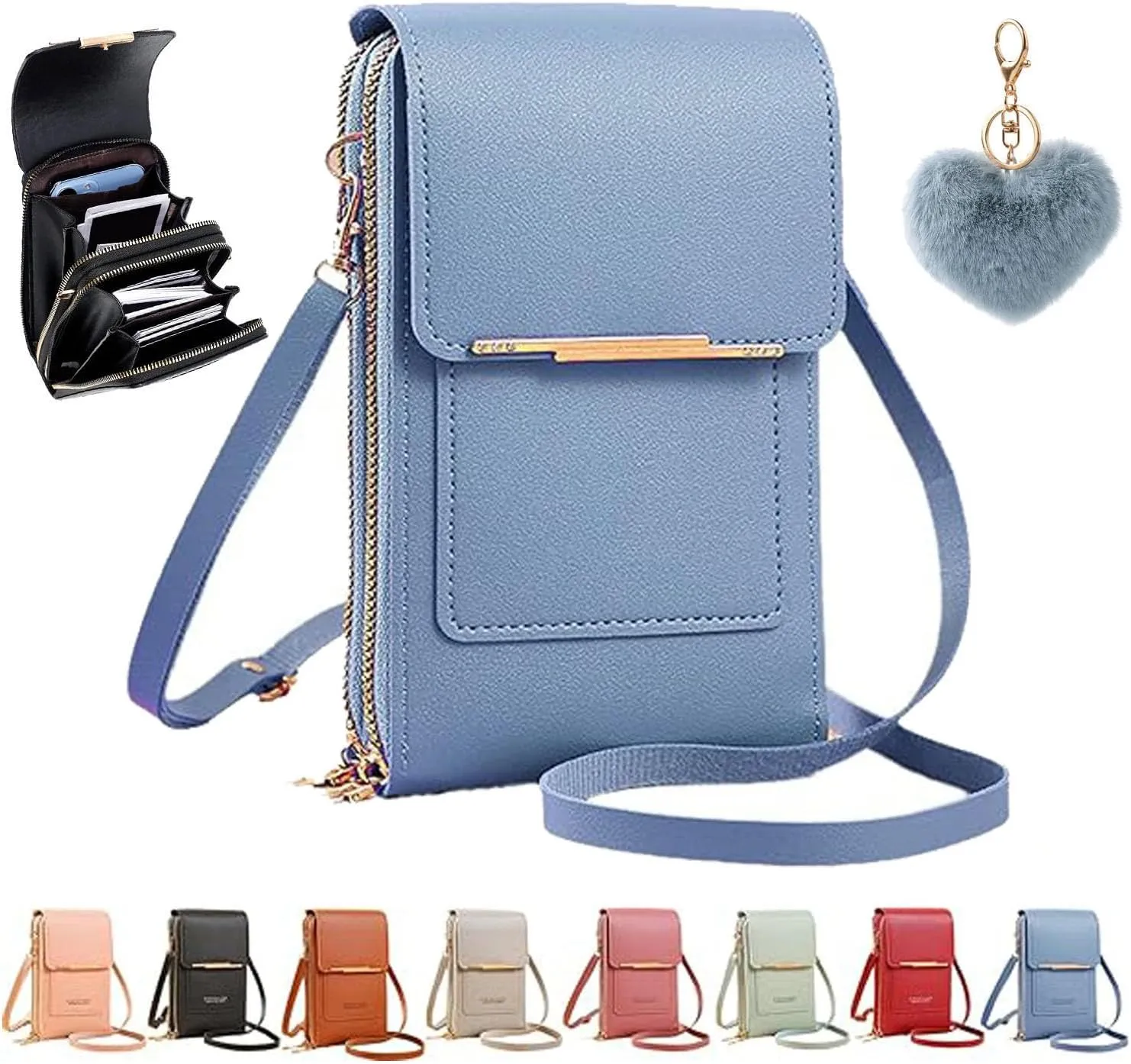 Popularate Anti-Theft Leather Bag, Touchscreen Purse Crossbody, RFID Blocking Crossbody Cell Phone Purse for Women