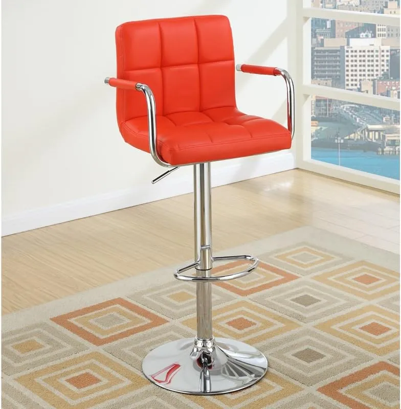 Poundex 2 Piece PU Tufted L Shape Barstool Set, Red