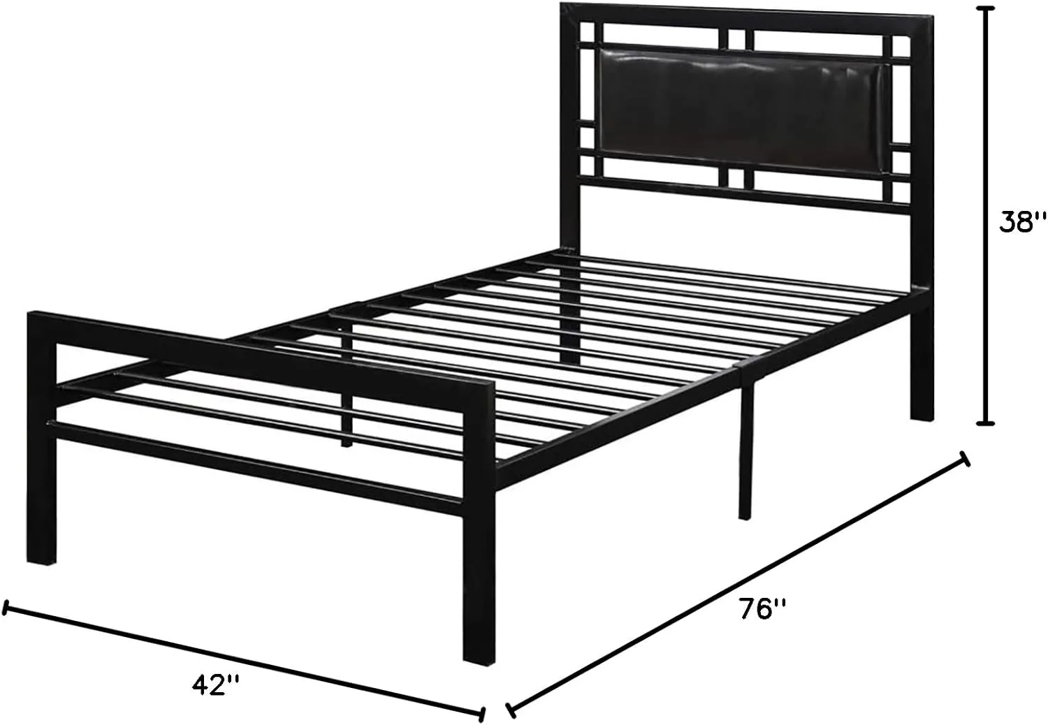 Poundex Assunta Black Metal/Faux Leather Twin Bed