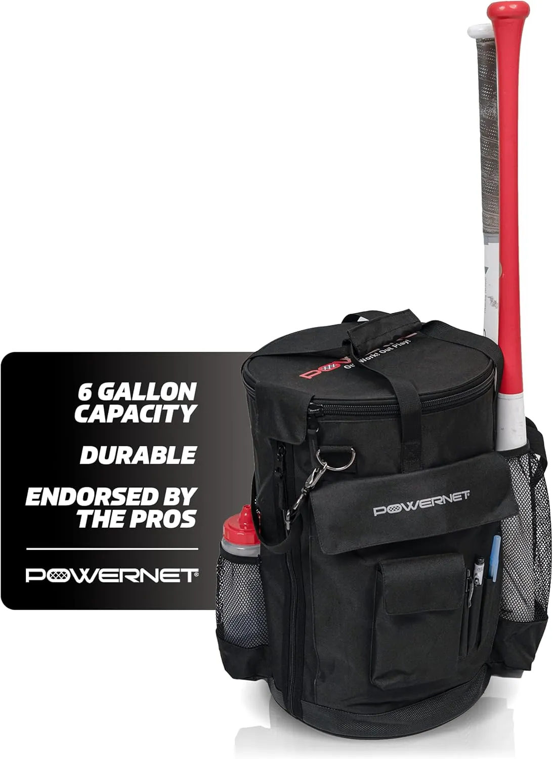 PowerNet Baseball Softball Coaching Bucket Caddy Cover, Multiple Pockets Carry Gameday Essentials, 3 Styles for 6 Gallon Bucket Organization Including All Terrain Wheeled