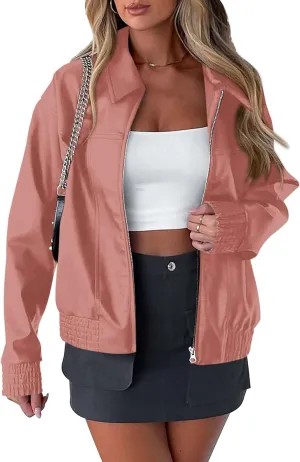 PRETTYGARDEN Women's Faux Leather Jackets 2025 Spring Bomber Jacket Zip Up Motorcycle Coats Long Sleeve Winter Clothes
