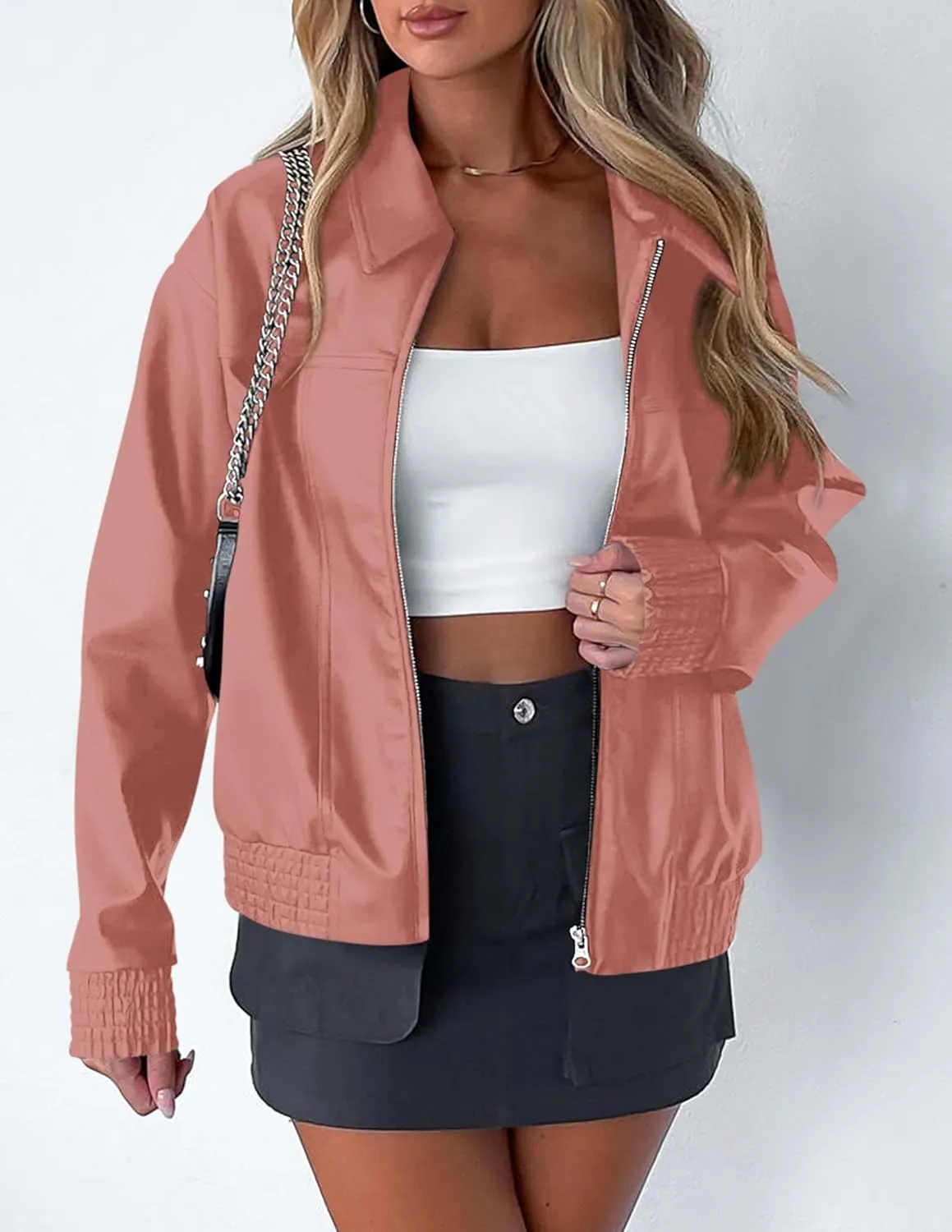 PRETTYGARDEN Women's Faux Leather Jackets 2025 Spring Bomber Jacket Zip Up Motorcycle Coats Long Sleeve Winter Clothes