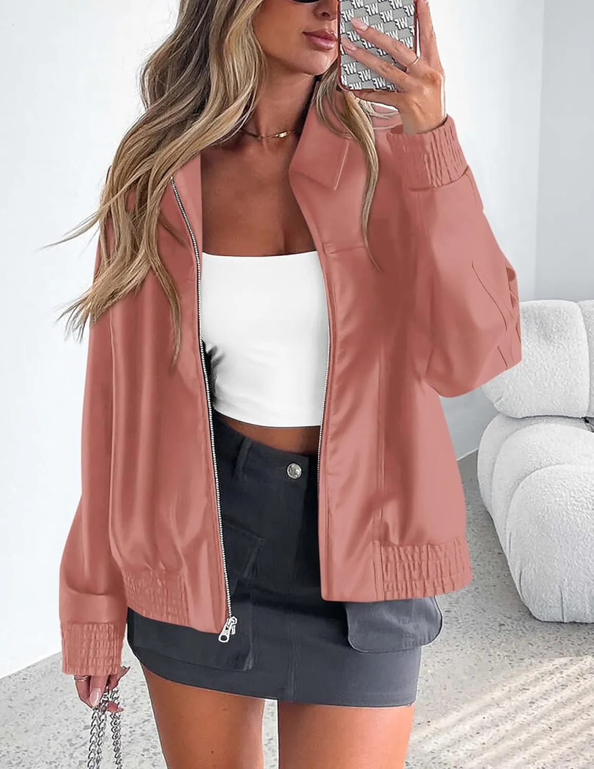PRETTYGARDEN Women's Faux Leather Jackets 2025 Spring Bomber Jacket Zip Up Motorcycle Coats Long Sleeve Winter Clothes