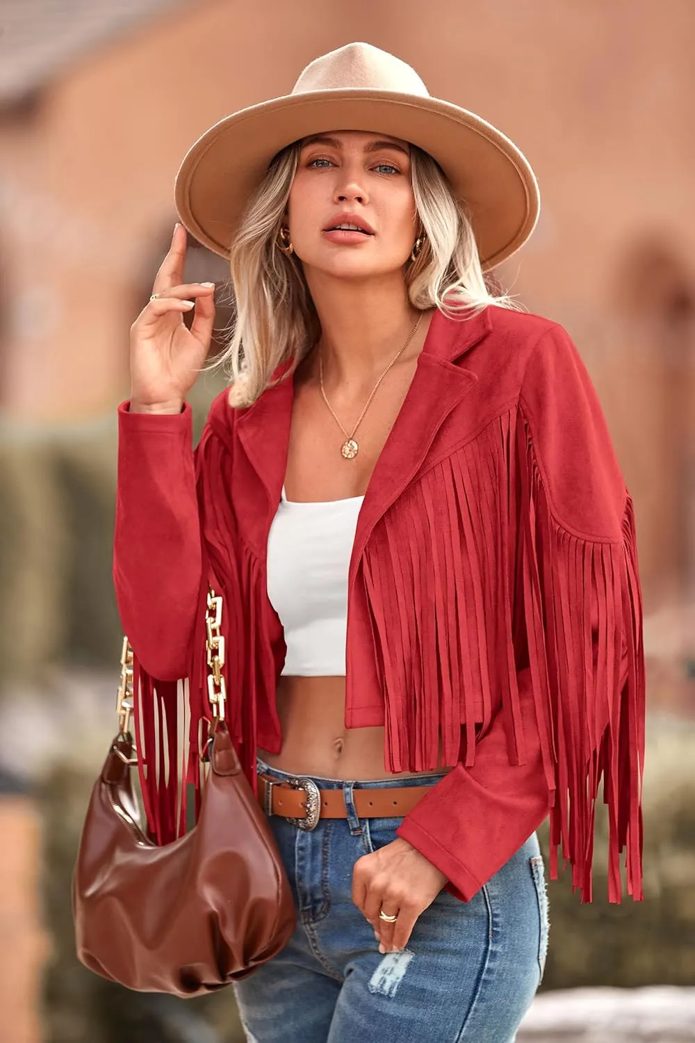 PRETTYGARDEN Women's Faux Suede Leather Jackets Tassel Motorcycle Cropped Coats 2025 Fashion Clothes