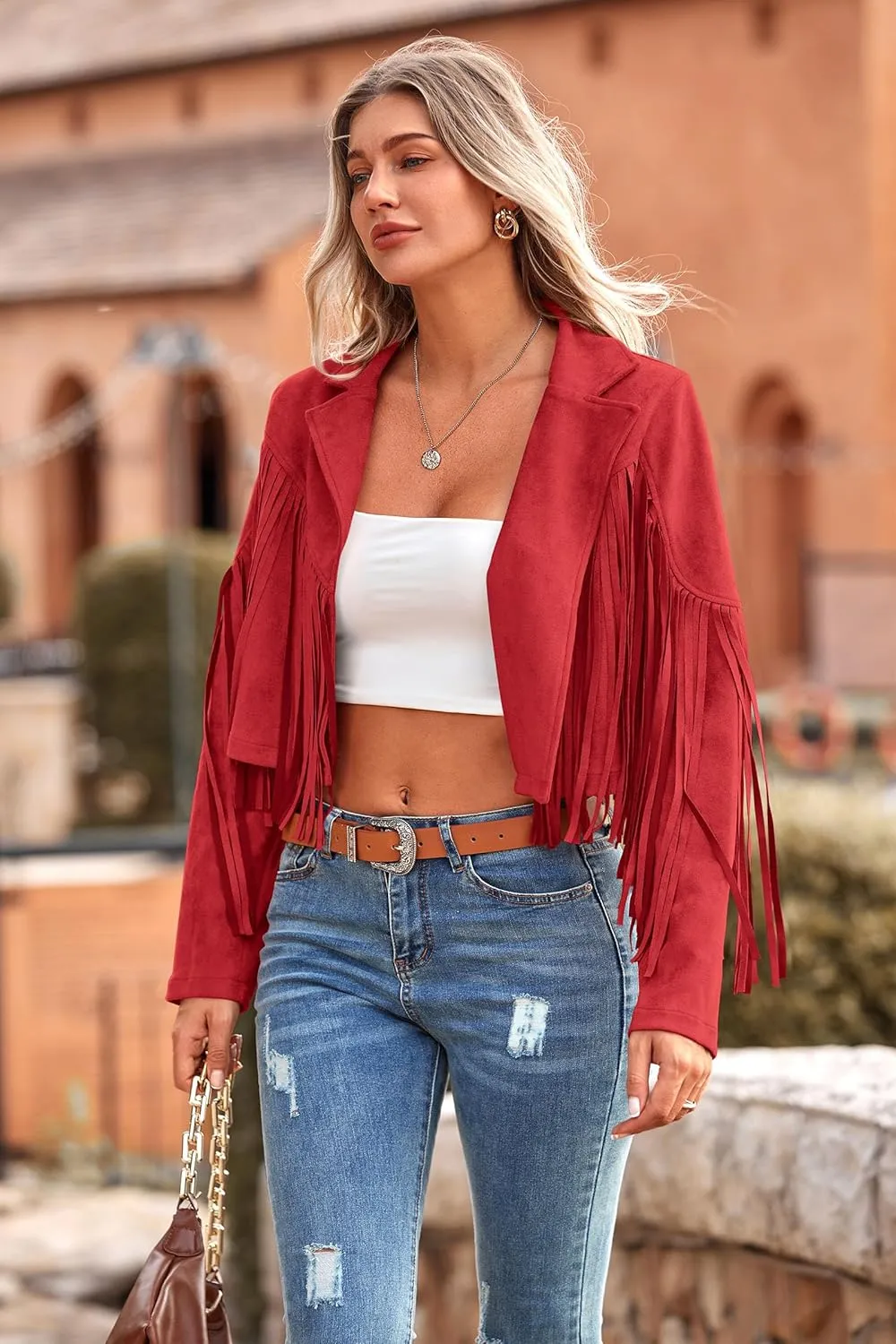 PRETTYGARDEN Women's Faux Suede Leather Jackets Tassel Motorcycle Cropped Coats 2025 Fashion Clothes