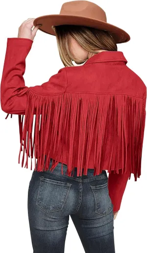 PRETTYGARDEN Women's Faux Suede Leather Jackets Tassel Motorcycle Cropped Coats 2025 Fashion Clothes