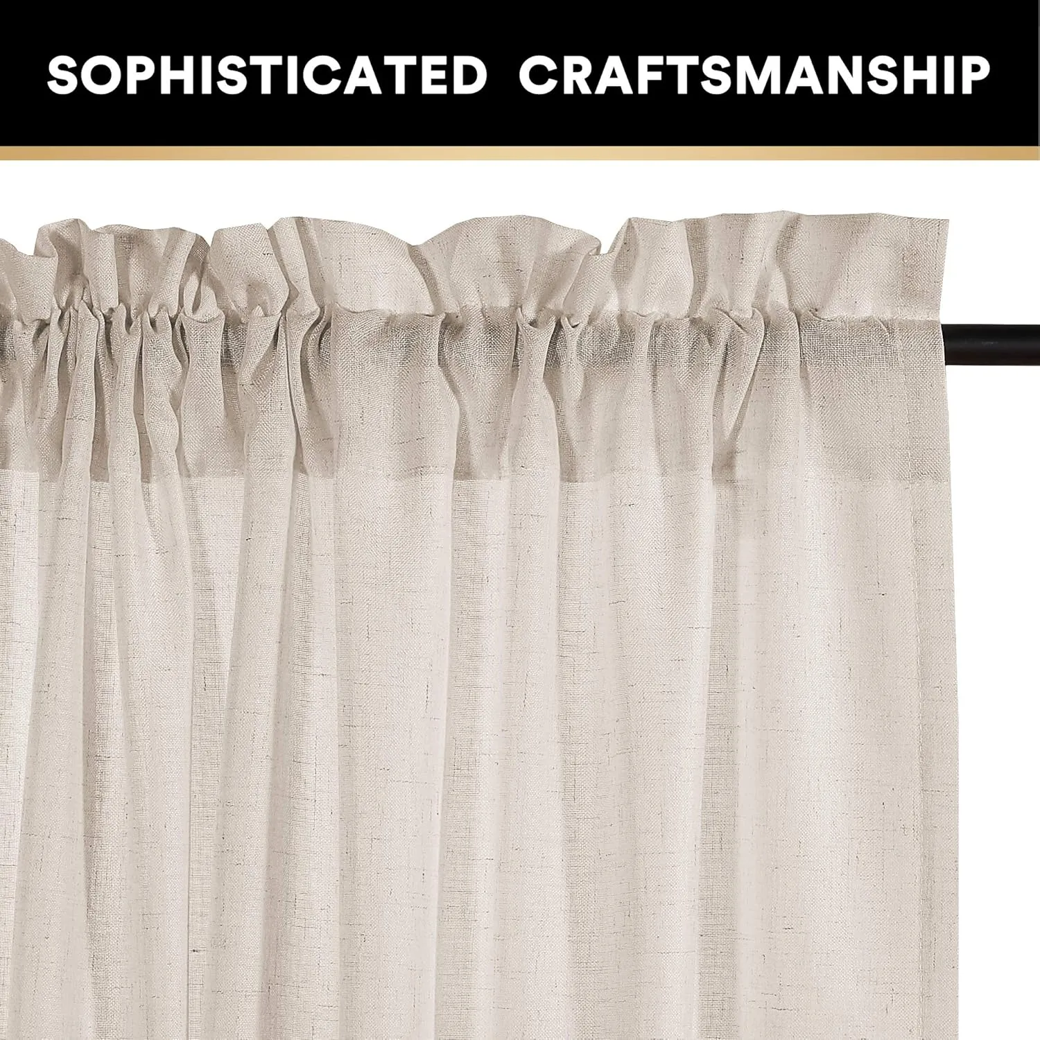 PrinceDeco Linen Curtains 84 Inches Long Soft Thick Linen Burlap Curtains for Living Room/Bedroom Country Rustic Linen Blended Curtains 2 Panels Set(Angora, 52" W x 84" L)