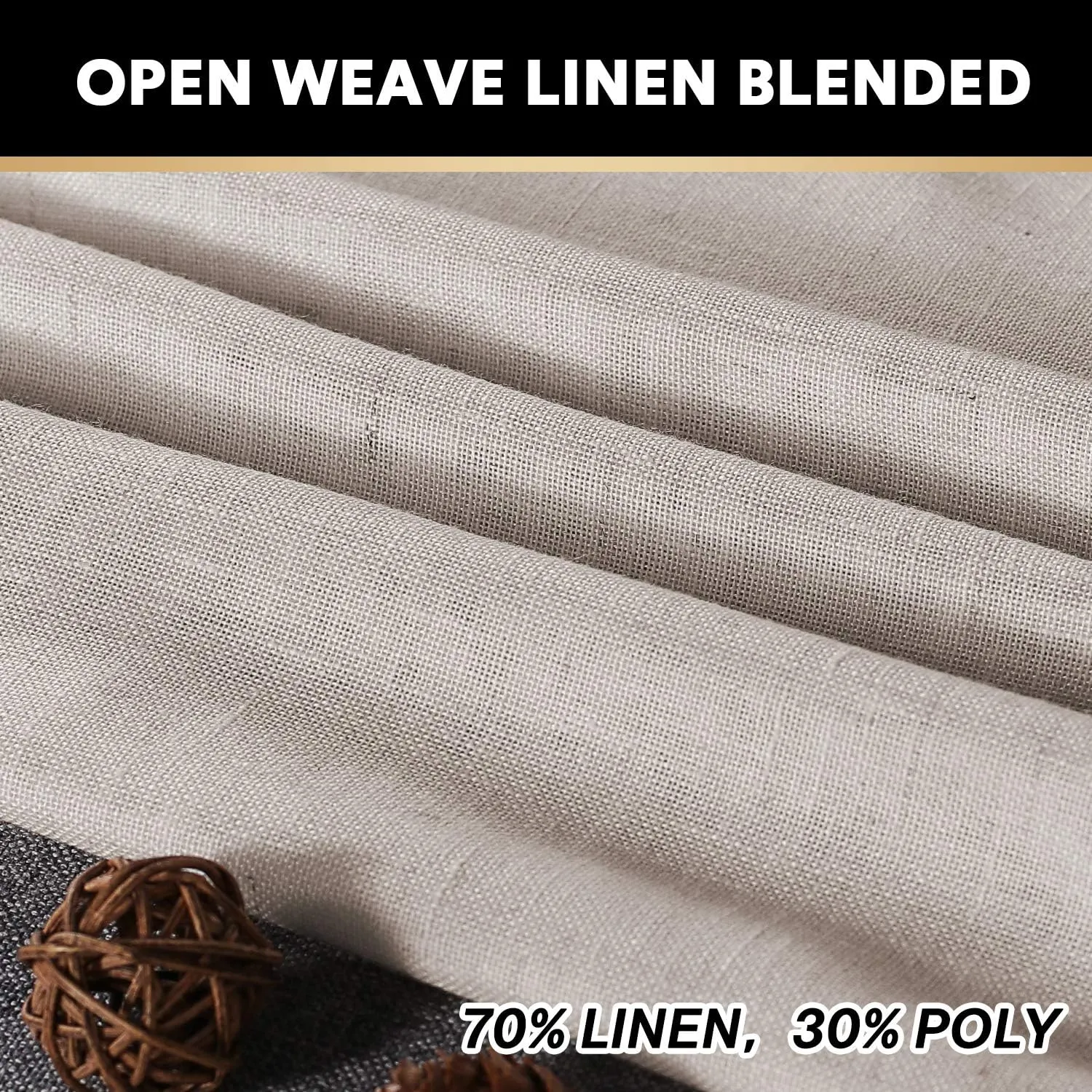 PrinceDeco Linen Curtains 84 Inches Long Soft Thick Linen Burlap Curtains for Living Room/Bedroom Country Rustic Linen Blended Curtains 2 Panels Set(Angora, 52" W x 84" L)