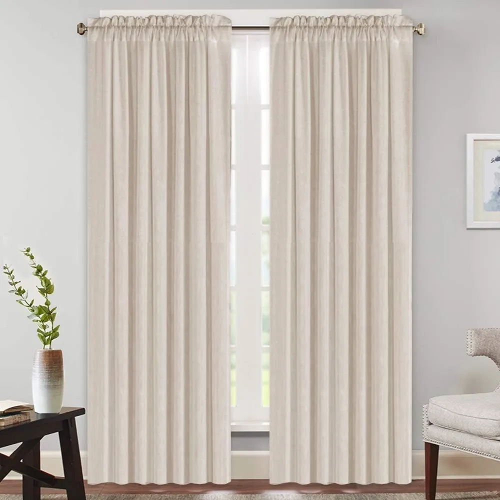 PrinceDeco Linen Curtains 84 Inches Long Soft Thick Linen Burlap Curtains for Living Room/Bedroom Country Rustic Linen Blended Curtains 2 Panels Set(Angora, 52" W x 84" L)