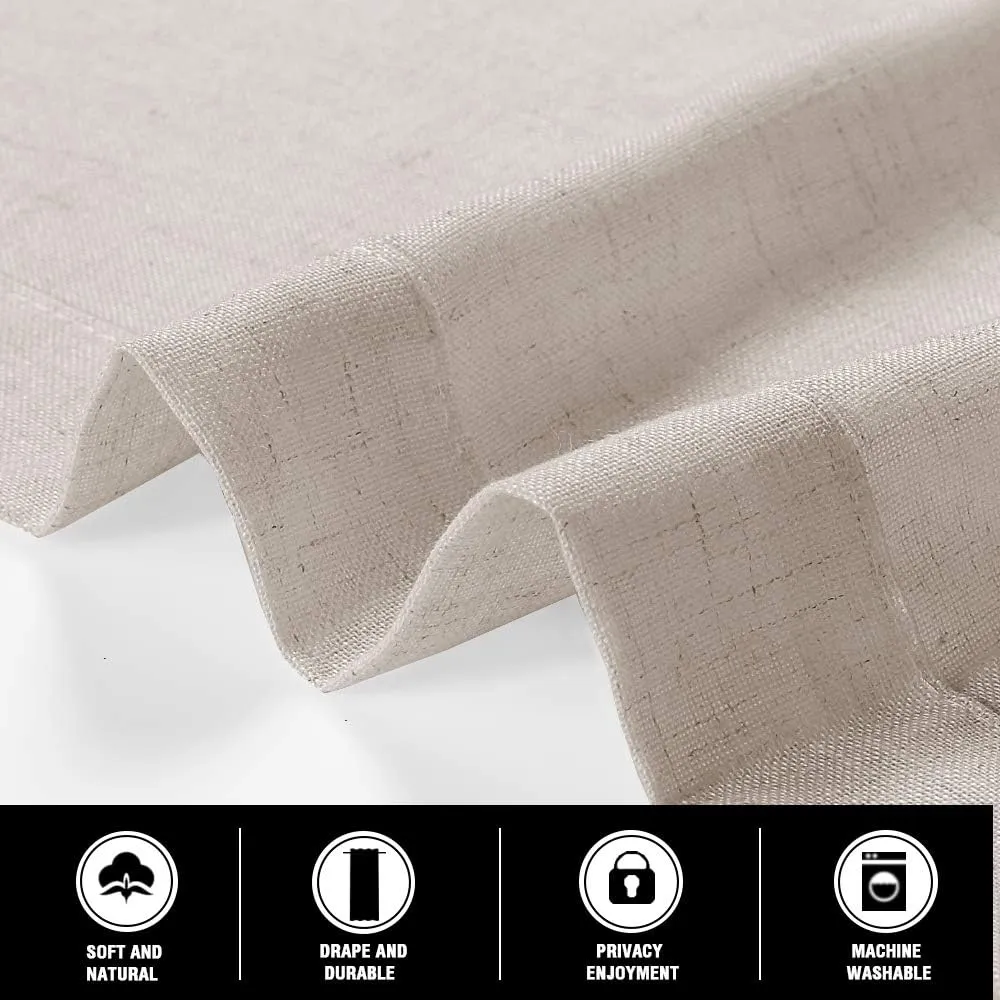 PrinceDeco Linen Curtains 84 Inches Long Soft Thick Linen Burlap Curtains for Living Room/Bedroom Country Rustic Linen Blended Curtains 2 Panels Set(Angora, 52" W x 84" L)