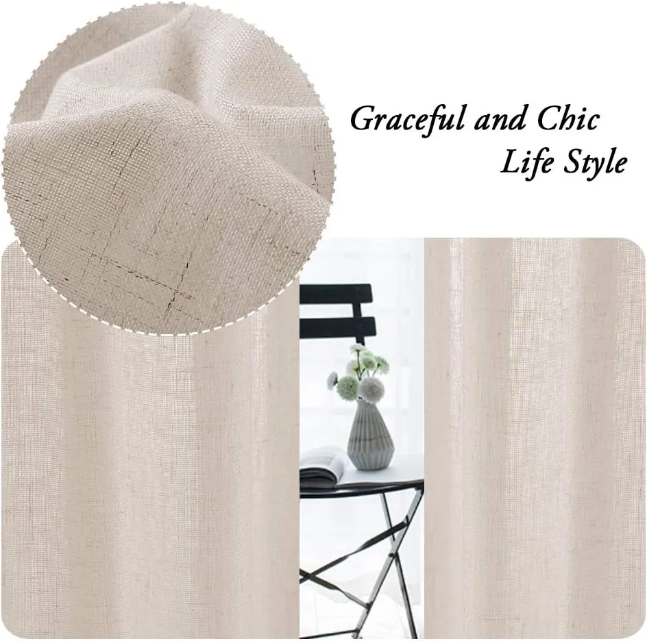 PrinceDeco Linen Curtains 84 Inches Long Soft Thick Linen Burlap Curtains for Living Room/Bedroom Country Rustic Linen Blended Curtains 2 Panels Set(Angora, 52" W x 84" L)