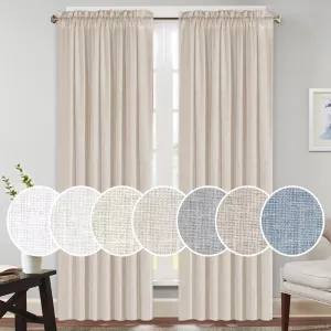 PrinceDeco Linen Curtains 84 Inches Long Soft Thick Linen Burlap Curtains for Living Room/Bedroom Country Rustic Linen Blended Curtains 2 Panels Set(Angora, 52" W x 84" L)