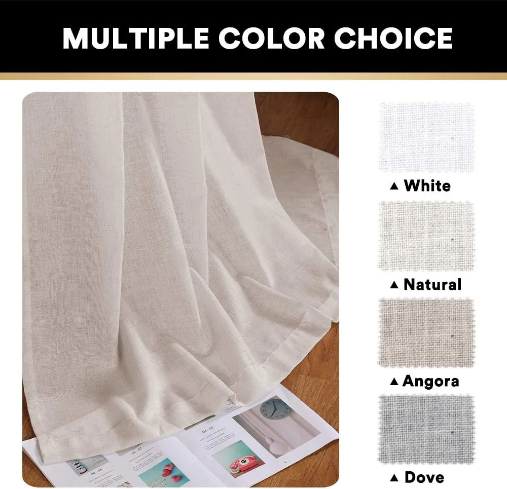 PrinceDeco Linen Curtains 84 Inches Long Soft Thick Linen Burlap Curtains for Living Room/Bedroom Country Rustic Linen Blended Curtains 2 Panels Set(Angora, 52" W x 84" L)
