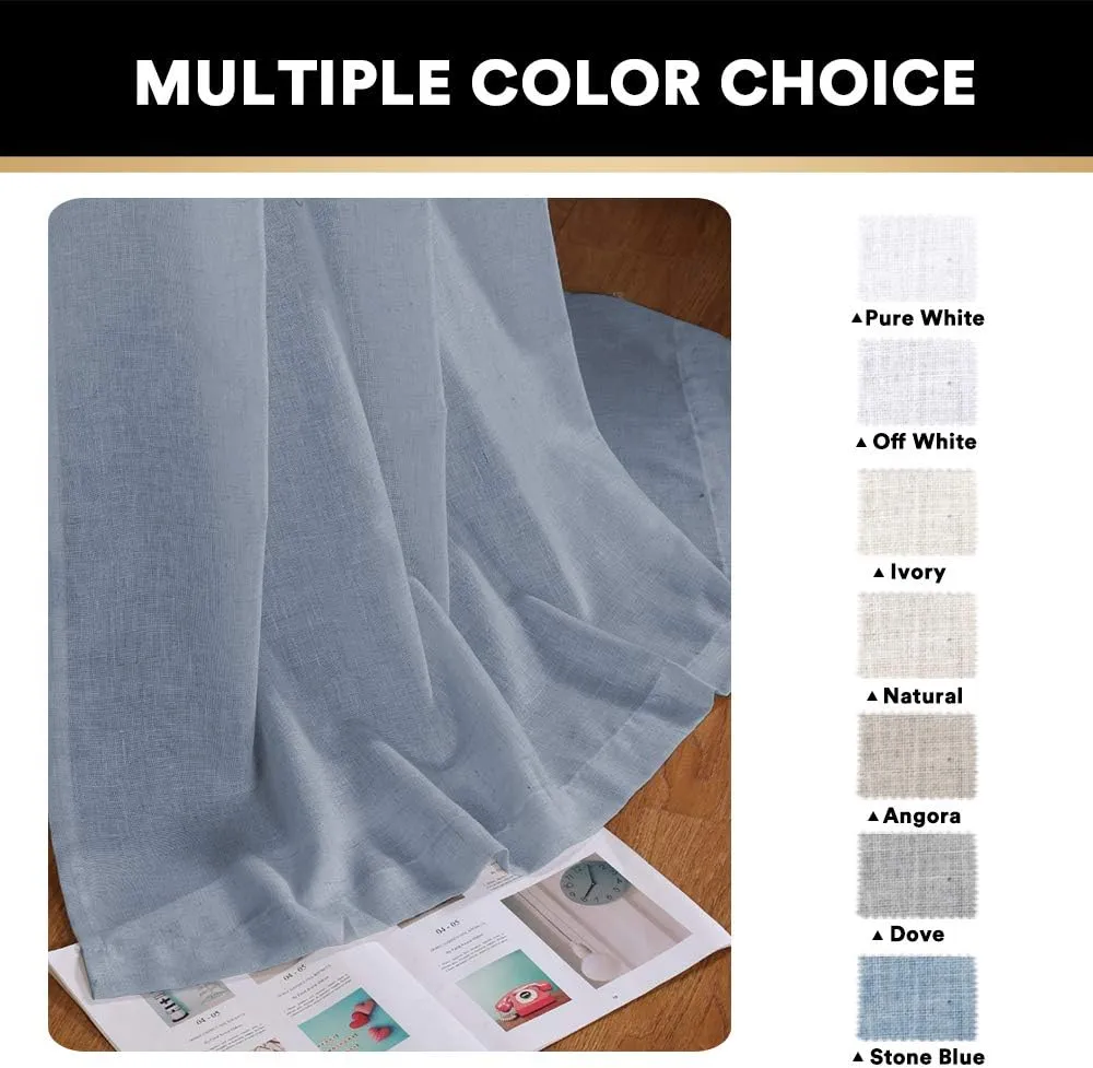 PrinceDeco Linen Curtains for Living Room Thick Linen Burlap Curtains for Bedroom Light Filtering Vertical Drapes Rod Pocket Country Rustic Linen Curtains(Stone Blue, 52" W x 84" L)
