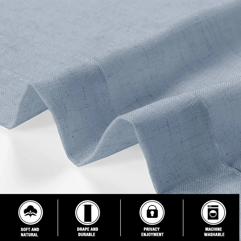 PrinceDeco Linen Curtains for Living Room Thick Linen Burlap Curtains for Bedroom Light Filtering Vertical Drapes Rod Pocket Country Rustic Linen Curtains(Stone Blue, 52" W x 84" L)