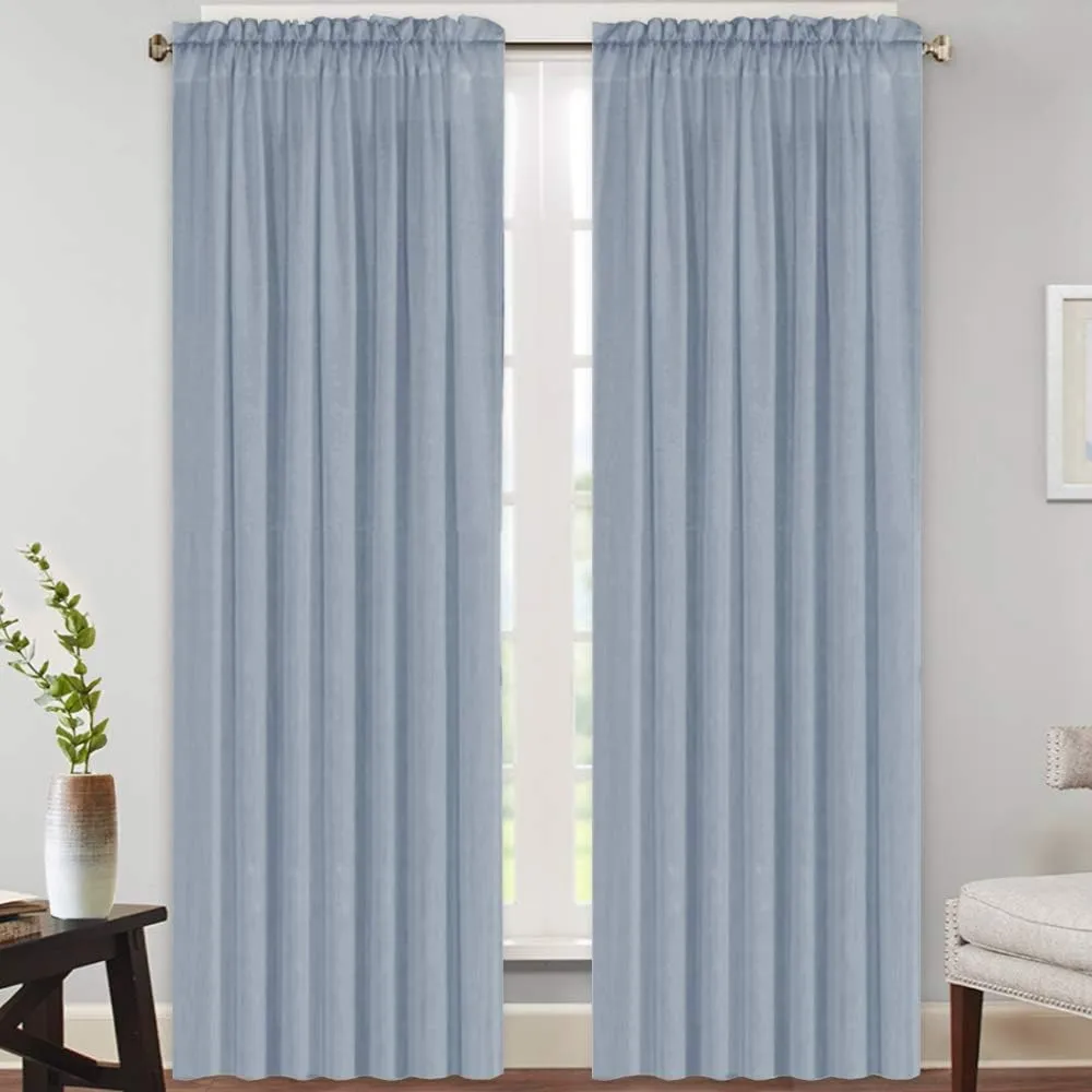 PrinceDeco Linen Curtains for Living Room Thick Linen Burlap Curtains for Bedroom Light Filtering Vertical Drapes Rod Pocket Country Rustic Linen Curtains(Stone Blue, 52" W x 84" L)
