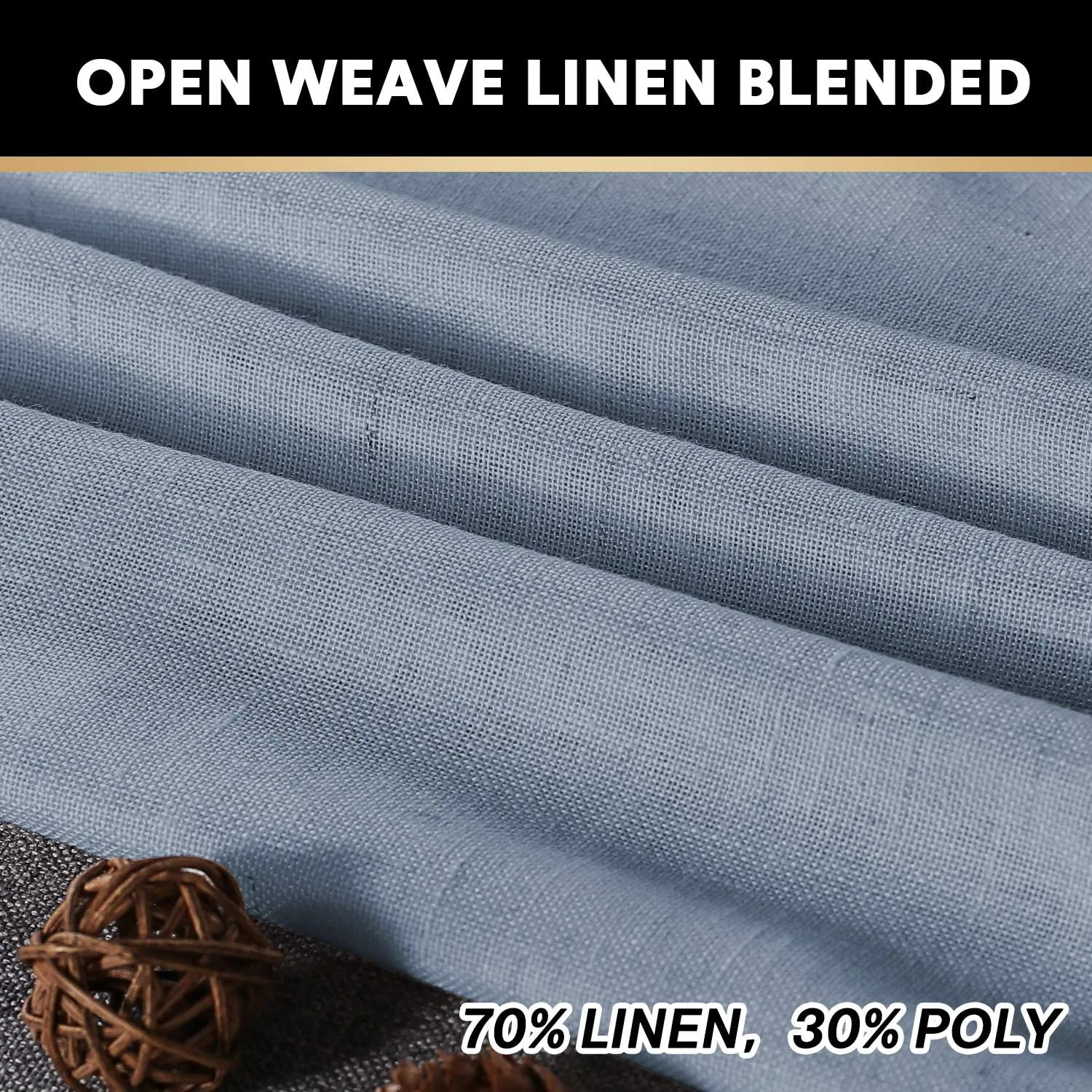 PrinceDeco Linen Curtains for Living Room Thick Linen Burlap Curtains for Bedroom Light Filtering Vertical Drapes Rod Pocket Country Rustic Linen Curtains(Stone Blue, 52" W x 84" L)