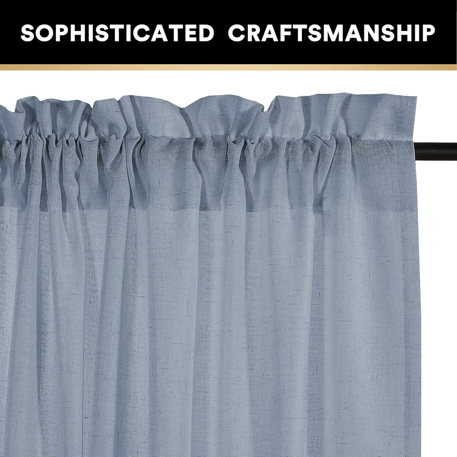 PrinceDeco Linen Curtains for Living Room Thick Linen Burlap Curtains for Bedroom Light Filtering Vertical Drapes Rod Pocket Country Rustic Linen Curtains(Stone Blue, 52" W x 84" L)