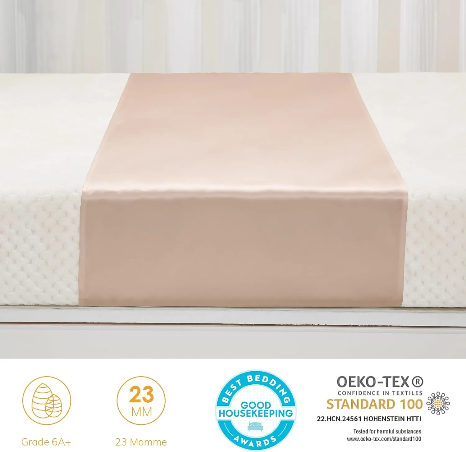 PROMEED 2 Pack 100% Mulberry Silk Crib Sleeve for Baby Hair Loss Prevention, Premium 23 Momme Natural Silk Bassinet Slip for Bassinets/Cradles/Cots/Cribs (Champagne)