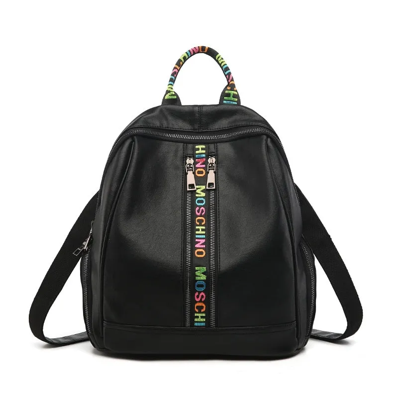 PU Leather Backpack Vintage Leather Letter  Waterproof  backpacks