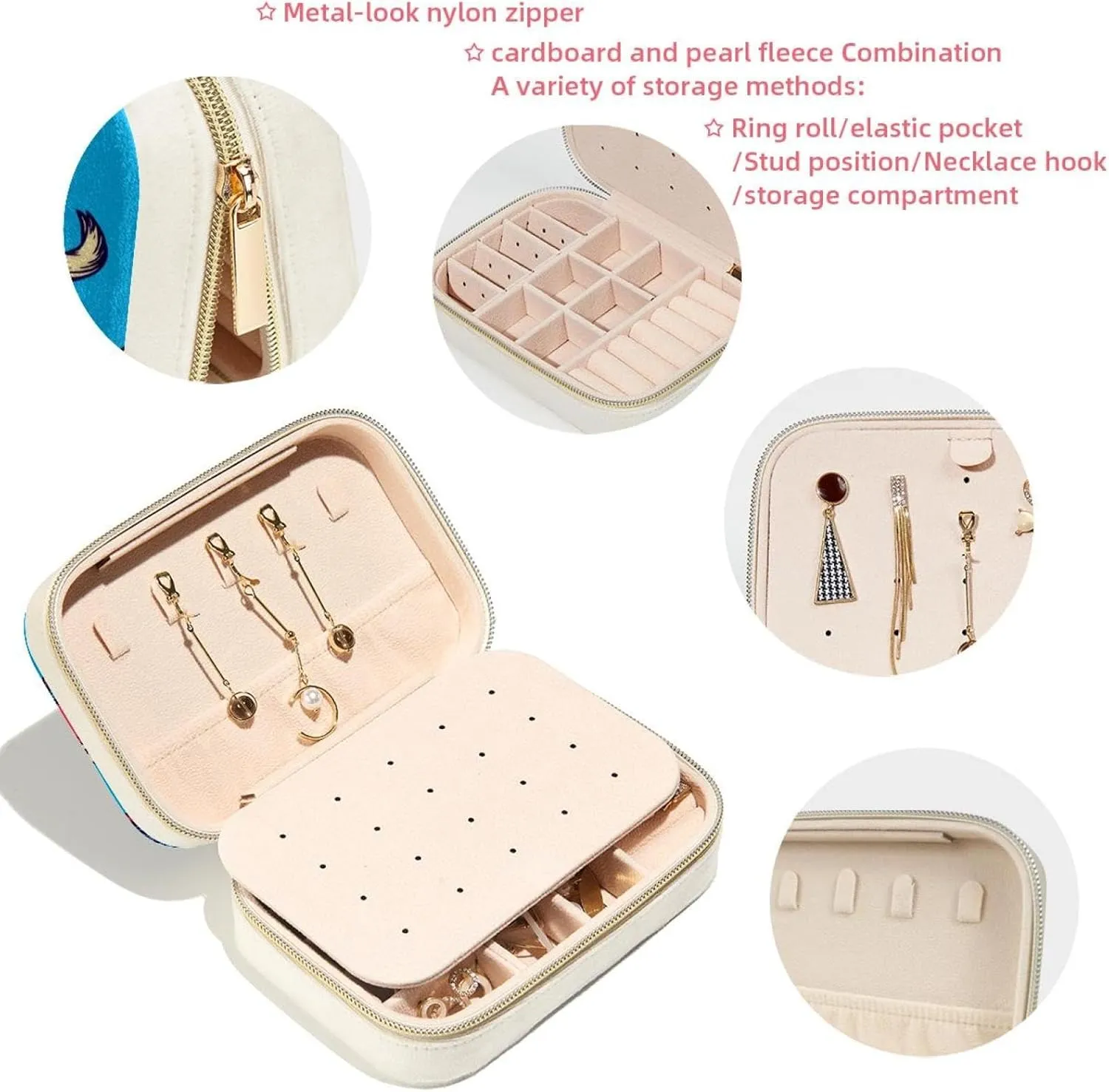PU Leather Jewelry Box, Portable Organizer for Women Girls, Travel Case Display Storage Holder for Rings Earrings Necklaces - Cool Pug Dog Skaters