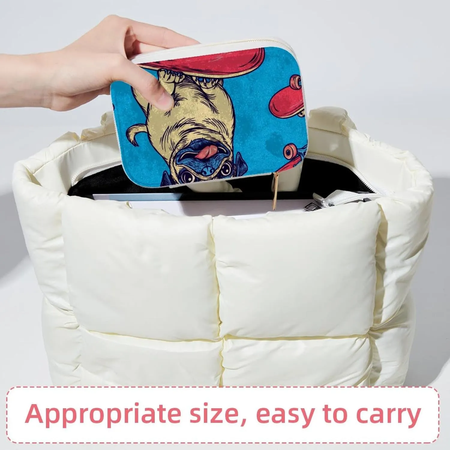 PU Leather Jewelry Box, Portable Organizer for Women Girls, Travel Case Display Storage Holder for Rings Earrings Necklaces - Cool Pug Dog Skaters