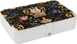 PU Leather Jewelry Box, Portable Organizer for Women Girls, Travel Case Display Storage Holder for Rings Earrings Necklaces - Princess Crown Floral Pattern